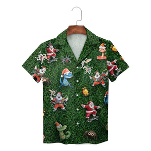 Green grass Hawaiian shirt with skateboarding Santas and Australian animals