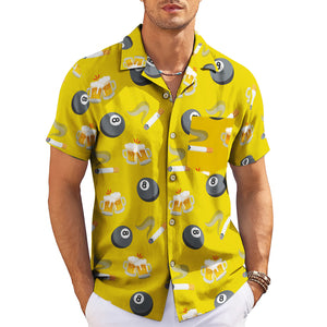 Yellow Hawaiian shirt with 8 ball beer mugs cigarette pattern variant 3