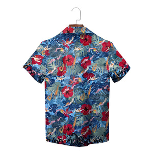 CCA Swimming tropical leaf red hibiscus diver print shirt variant 2