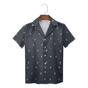 Grey short sleeve Hawaiian shirt with small astronaut pattern