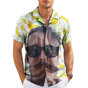 Personalised face photo banana print Hawaiian shirt on hanger variant 3