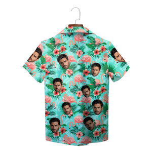 Mint green Hawaiian shirt with custom face flamingo pattern variant 3