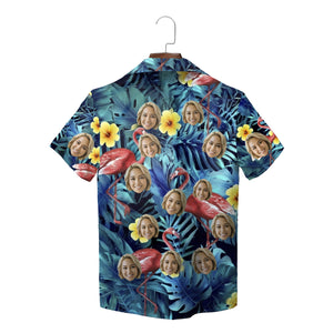 Blue tropical flamingo Hawaiian shirt with custom face print variant 2