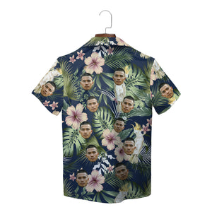 Navy tropical Hawaiian shirt with custom face cockatoos hibiscus variant 2