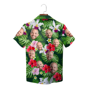 Green tropical floral Hawaiian shirt featuring custom face print variant 3