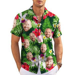 Green tropical floral Hawaiian shirt featuring custom face print variant 4