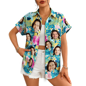 Personalised face print floral tropical Hawaiian shirt mockup variant 5