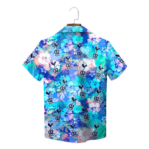 Blue tropical hibiscus personalised logo Hawaiian shirt mockup variant 2