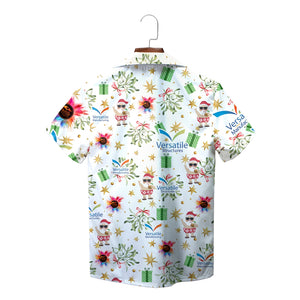 White Hawaiian shirt with Santa mistletoe gifts company logos variant 2