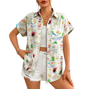 White Hawaiian shirt with Santa mistletoe gifts company logos variant 4