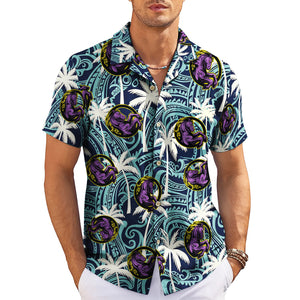 Navy Polynesian tribal print Hawaiian shirt with custom logo variant 3