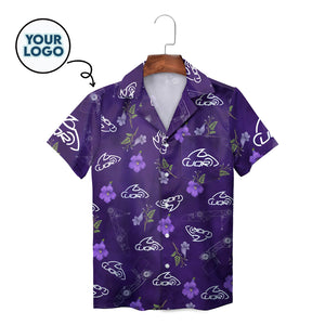 Purple Hawaiian shirt with petunia flowers and custom logo print