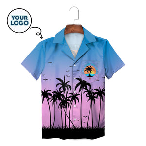 Blue violet gradient Hawaiian shirt black palm trees custom logo