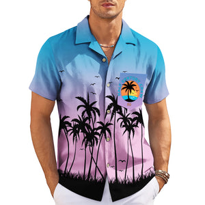 Blue violet gradient Hawaiian shirt black palm trees custom logo variant 3