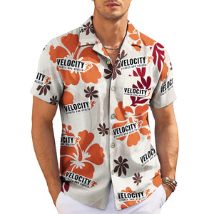 Personalised terracotta floral Hawaiian shirt with company logo variant 3