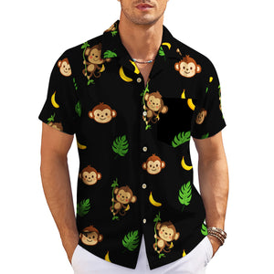 Black Hawaiian shirt with cartoon monkeys bananas green leaves variant 3