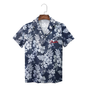 Navy blue Danfoss Hawaiian shirt white hibiscus pattern variant 2
