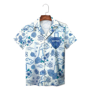 Blue nuclear plant atom hibiscus pattern EPRI Hawaiian shirt