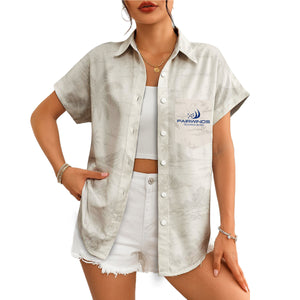 Cream camp shirt showing line-drawn palms volcanic isle variant 4