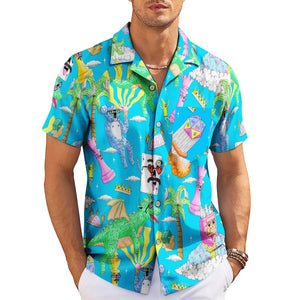 Blue Hawaiian shirt with dragons dice chess pieces palm trees variant 3