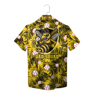 Yellow aloha shirt featuring black palm fronds baseballs bee crest variant 2