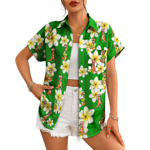 Green Hawaiian shirt with plumeria flowers kangaroos and dinosaurs variant 4