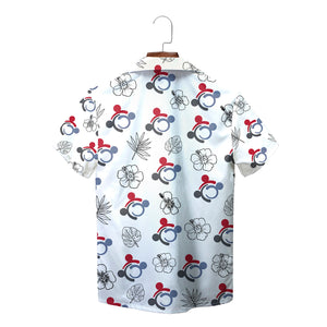 White Hawaiian shirt with Mickey motifs hibiscus and logo pocket variant 2