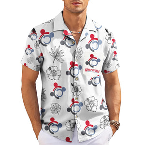 White Hawaiian shirt with Mickey motifs hibiscus and logo pocket variant 3
