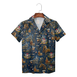 Navy Hawaiian shirt with Marines horses bourbon bottles print