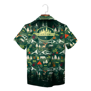 Green wilderness pattern Hawaiian shirt mountains tents deer variant 2