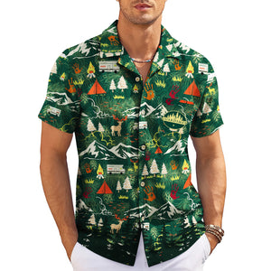 Green wilderness pattern Hawaiian shirt mountains tents deer variant 3
