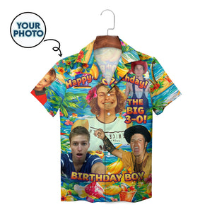 Personalised birthday photo collage tropical Hawaiian shirt