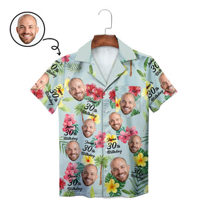Personalised face photo birthday Hawaiian shirt tropical floral