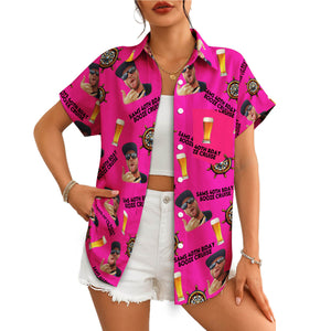 Hot pink personalised face photo booze cruise Hawaiian shirt variant 4