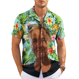 Custom face photo Hawaiian shirt pineapple hibiscus blue variant 3