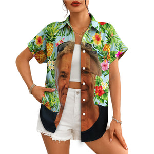Custom face photo Hawaiian shirt pineapple hibiscus blue variant 4