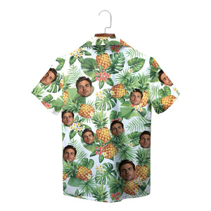 White Hawaiian shirt with custom face pineapples green palms variant 3