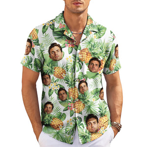White Hawaiian shirt with custom face pineapples green palms variant 4