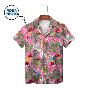 Pink tropical hibiscus Hawaiian shirt with custom face print