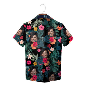 Black Hawaiian shirt with custom face photos and hibiscus variant 2