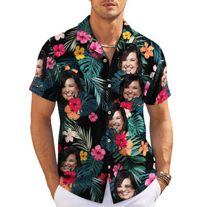 Black Hawaiian shirt with custom face photos and hibiscus variant 3