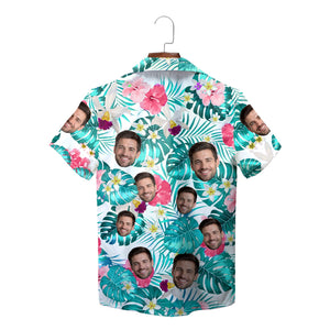 Custom face Hawaiian shirt monstera leaves pink floral print variant 3