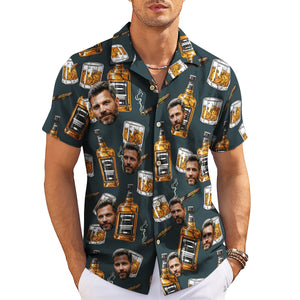Charcoal Hawaiian shirt with custom face whisky cigar pattern variant 3