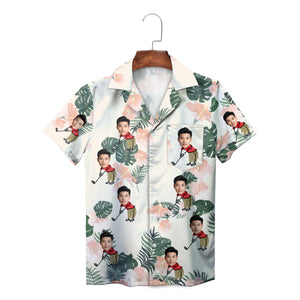 Personalised golf caricature Hawaiian shirt monstera floral print