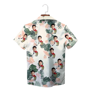 Personalised golf caricature Hawaiian shirt monstera floral print variant 2