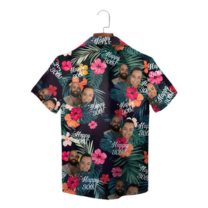 Navy tropical hibiscus Hawaiian shirt with custom photo print variant 2