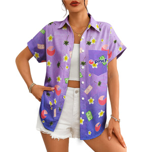Purple Hawaiian shirt with plumeria flowers money and logo variant 4