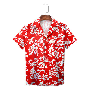 Bright blue Hawaiian shirt white hibiscus floral pattern variant 3