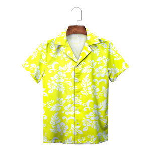 Bright blue Hawaiian shirt white hibiscus floral pattern variant 4