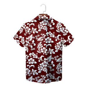 Bright blue Hawaiian shirt white hibiscus floral pattern variant 6